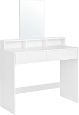 VASAGLE White Makeup Vanity Dressing Table with Large Mirror 2 Drawers 3 view 1