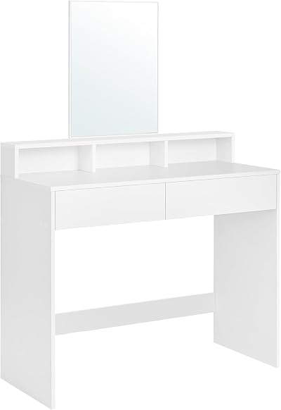 VASAGLE White Makeup Vanity Dressing Table with Large Mirror 2 Drawers 3