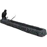 Ebros Gift Edgar Poe The Nevermore Raven Crow Perching Graveyard Tombstone with Skull and Skeleton Hand Incense Burner or Holder Figurine Ossuary Death and Alchemy Decor Accent