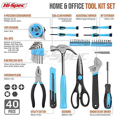 Hi-Spec 40-teiliges Werkzeug Set mit Schwarz Blauen Werkzeugen im praktische Aufbewahrungskoffer, handlich und gut zu… – Bild 3