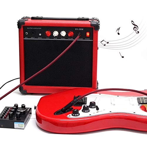 millet16zjh 3/6m 6.35mm Right Angle Male to Straight Male Electric Guitar Bass Cable Cord - Red+Black 6M - Thumbnail 4