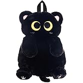 IYOOCSS Girls Black Cat Plush Backpack – Stuffed Animal Cat Bag with Adjustable Straps, Perfect for Birthday Travel & Gifts (Black Cat)