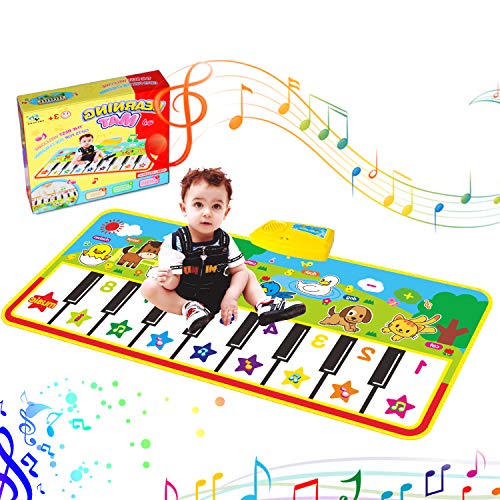 Musical Piano Mat, Keyboard Play Mat Portable Musical Blanket With 8 Animal Sounds Dance Mat Educational Toy Gift for Kids Toddler Girls Boys