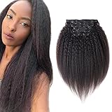 Good quality Kinky Yaki Straight Thick Clip in Human Hair Extensions Double Weft Brazilian Unprocessed Virgin Hair Top Grade 7A 7Peices/set for American Black Women (70g 16