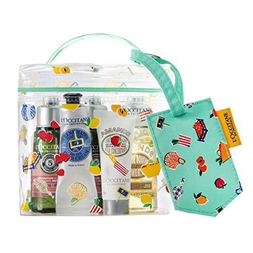 L’Occitane 5-Piece Travel Beauty Favorites Kit of Shampoo, Conditioner, Shower Oil, Lotion, Hand Cream with Luggage Tag and Vanity