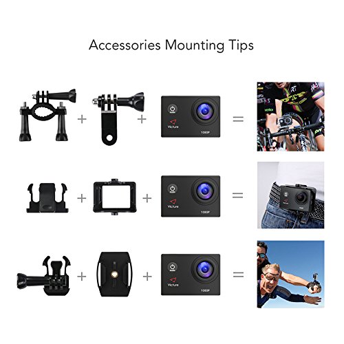 【Upgraded】Victure Action Camera 1080P Full HD 12MP 30m Underwater Waterproof Camera 170° Wide-angle Sports Cam with HDR Technology and 26 Mounting Accessories