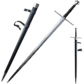 Claymeur Medieval Full Tang Spring Steel Western Long Sword with Scabbard and Fishtail Handle for Outdoor Use, Practice, Collection-48.4 Inch Black