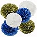 Wcaro White Navy Blue Gold 8inch 10inch Tissue Paper Pom Pom Paper Flowers Paper Honeycomb Paper Lanterns for Navy Blue Themed Party,Party Decoration Bridal Shower Decor Baby Shower Decoration