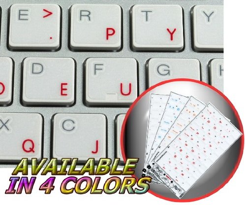 APPLE DVORAK STICKERS FOR KEYBOARD WITH RED LETTERING TRANSPARENT BACKGROUND FOR DESKTOP, LAPTOP AND NOTEBOOK