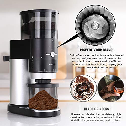 ENZOO Burr Coffee Grinder, Conical Electric Coffee Bean Grinder with Detachable Design for Easy