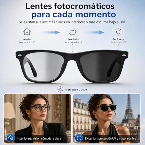 CLDP Gafas Inteligentes Traductoras 164 Idiomas Bluetooth 5.3, Traducción Instantánea para Viajes y Negocios, Llamadas Manos Libres, Reproducción Musical, Control Táctil, Autonomía 60 Horas