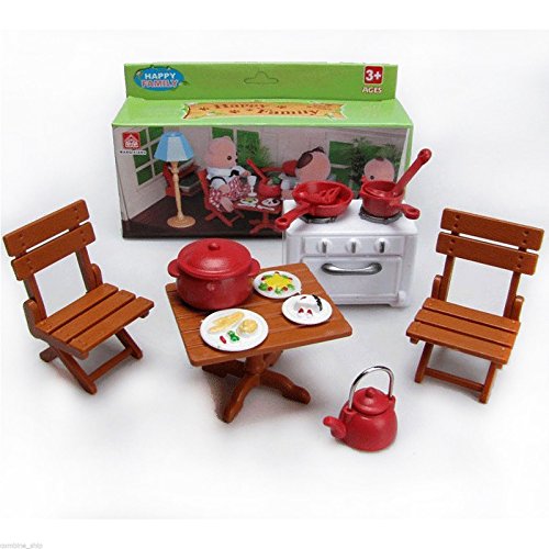 Table Chair Stove Dishes for Sylvanian Families Dolls House Dollhouse Furniture