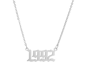 SKQIR Birth Years Necklace,Initial Year Number Pendant Necklace Birthday Gift Charm Friendship Old English Arabic Mumerals Stainless steel Necklace Jewelry for Women Girl