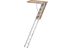 S.WALT Aluminum Attic Ladder, 350 lbs Capacity Folding Loft Stairs for 7'8"-10'3" Ceilings, 25" x 54" Opening, Non-Slip Steps, Space-Saving Pull Down Design