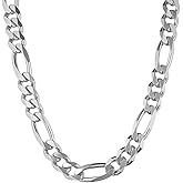 Savlano 925 Sterling Silver 10.5mm Italian Solid Figaro Link Chain Necklace with Gift Box for Men & Women - Made in Italy