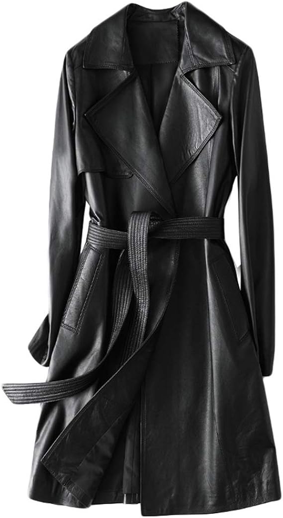 Amazon トレンチコート レザーコート 本革 リアルレザー レディース ロングコート ラムレザー ベルト付き アウター ブラック 大きいサイズ 母の日 コート ジャケット 通販