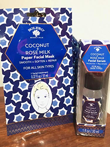 Kit BOLERO Coconut + Rose Milk Facial Serum (MOISTURIZE/REJUVENATE) & Paper Facial Mask Smooth Soften Repair FOR ALL SKIN TYPES