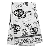 Karma Gifts Black and White Boho Tea Towel, Sugar Skull