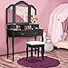 CHARMAID Vanity Set with Tri-Folding Mirror and 4 Drawers, Makeup Dressing Table with Cushioned Stool, Makeup Vanity Set for Women Girls Bedroom, Makeup Table and Stool Set (Black)