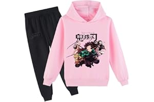 D.O.T Boys Girls Anime Slayer Tracksuit Pullover Hoodie Jogging Pants Set 2 Pieces Sweatshirt for Kids 2-15Years