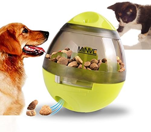 Pet Food Ball ,Minve IQ Treat Ball Interactive Spill Food Dispenser ,Increase IQ, Tumbler Design Easy to Clean,Funny Dog Foraging Toy For All Size of Dogs Cats (Green)