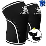 Knee Sleeves (1 Pair) with FREE Knee Straps (1 Pair) - Neoprene 7mm Sleeves for Knee Support & Patella Protection - Support & Compression for Weightlifting & Gym-Both Men & Women