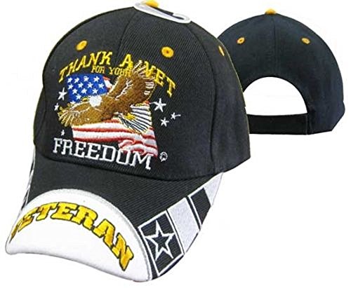 Thank a Vet Veteran for your Freedom Star Eagle Baseball Cap Hat (Licensed), Black, One Size Fits Most
