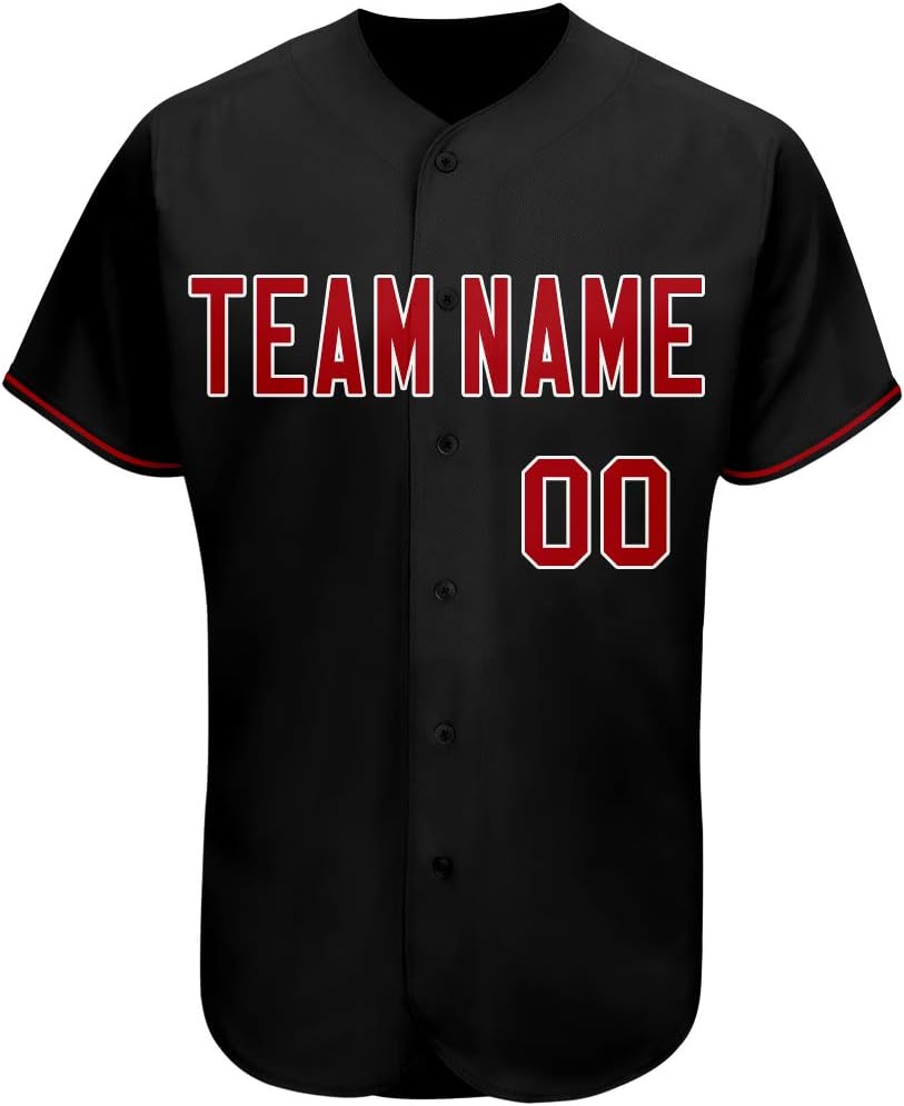 Custom Black Baseball Jersey Button-up Tee Shirts Printed Name and Numbers