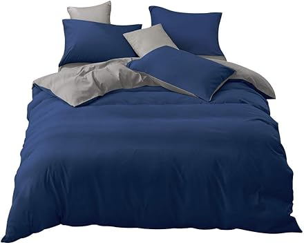 Amazon Tkone 布団カバー 3点セット シングル 寝具カバー 洋式 和式兼用 掛け布団カバー ボックスシーツ 枕カバー ダブル面 ダブルカラー ピーチスキン加工 無地 シンプル 北欧 優しい肌触り 柔らかい 速乾性 通気性 着脱簡単 丸洗い可 ダックブルー ライトグレー