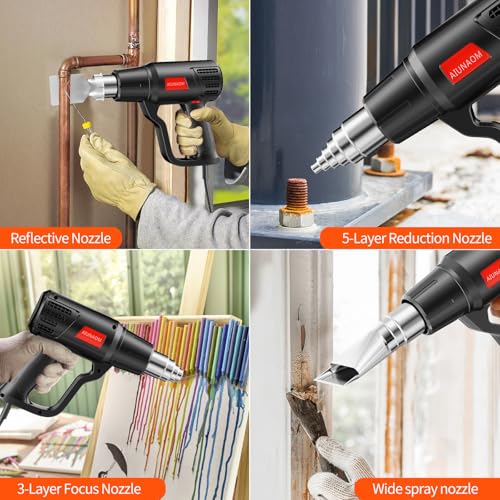 AIUNAOM Hot Air Gun 2000W Thermal Gun 50°C ~ 650°C Temperature Control without Levels + 2 Air Speeds Overload Protection for Heating Welding and Defrosting