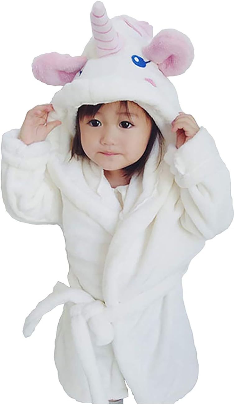 CYTCreation Unisex Baby Plush Bathrobe Animal Face Unicorn Hooded Robe Bath Towels: Clothing