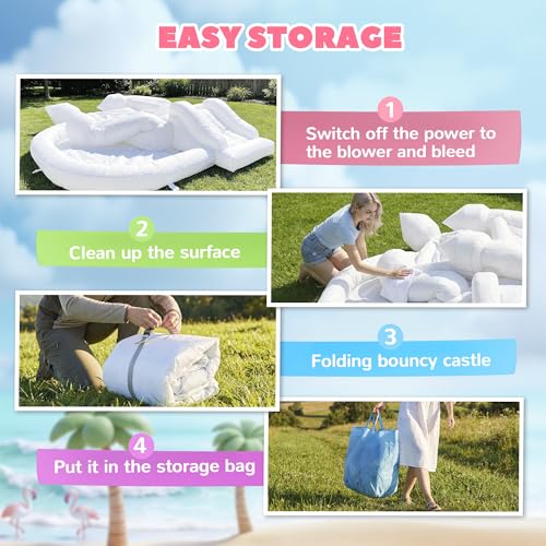 Qaba 8.2FT x 7.4FT White Bounce House, 3-in-1 Inflatable Bounce House with Slide and Ball Pit for Kids Ages 3-8, Indoor Outdoor Bouncy Castle with 370W Blower for Birthday and Wedding Party, White