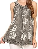 Sakkas Leila Stonewashed Batik V-Neck Tank with Sequins and Embroidery