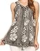 Sakkas Leila Stonewashed Batik V-Neck Tank with Sequins and Embroidery