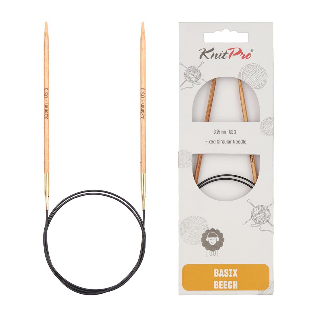 KnitPro Basix Beech Fixed Circular Needles 24" (60cm) | 3.25mm