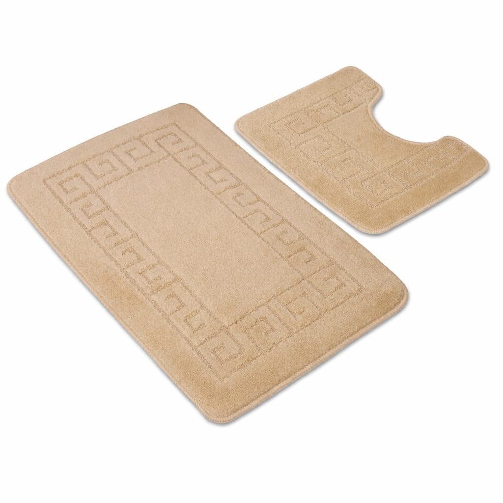 Paradise Products Bath Mat Set - New Greek Rug Style, 2-Piece Non-slip Bathroom Mats (Mocca)