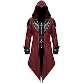 DLSNZ Men's Steampunk Vintage Tuxedo Jacket Renaissance Medieval Hooded Robe Vampire Halloween Costume Goth Gothic Tailcoat