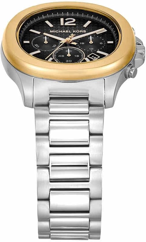 Relógio Sage para homens, movimento cronógrafo de quartzo de 44 mm com bracelete em aço inoxidável, 44 mm, tom prateado e preto