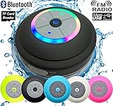 Guppy Water Resistant Bluetooth LED Shower Speaker - FM Radio TF Card Reader, 2016 Model Kid-friendly, Built-in Control Buttons, Speakerphone, Powerful Suction Cup for Indoor/Outdoor Use (Black)