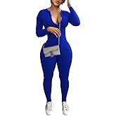 YeGine Women Long Sleeve Bodycon Jumpsuit Sexy Rompers One Piece Zip Up jumpsuits