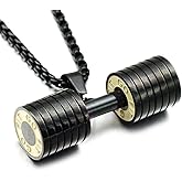 Jemant Dumbbell Necklace For Men Women Charm Stainless Steel Weight Lifting Necklace Chain Non Tarnish Waterproof Hypoallergenic Jewelry For Father Bro Him Fitness Enthusiast Coach Athletes (Black)