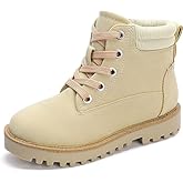 MIXIN Girls Boys Combat Hiking Snow Boots Waterproof Non-Slip Fashion Work Ankle Boots with Lace Up Side Zipper for Little Big Kids