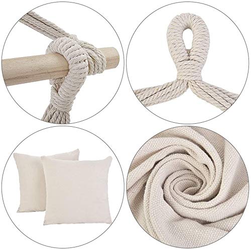 Oneplix Makramee Hängesessel (L100xB95xH130 cm) mit 2 Kissen, Tragetasche und Bücherfach/Hängematte, Hängesitz für… – Bild 6