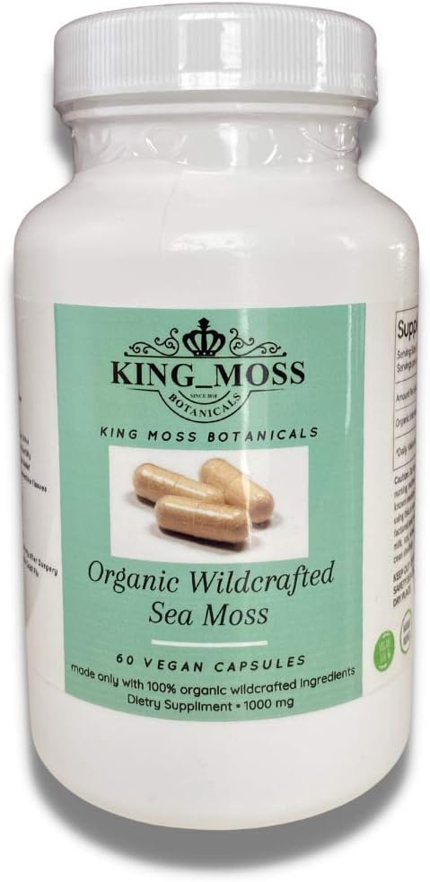 King Moss Botanicals-Organic Wildcrafted Sea Moss Capsules|Vegan Cellular Super Food|Dietary Supplement|Weight Loss Aid| 60 Vegan Capsules