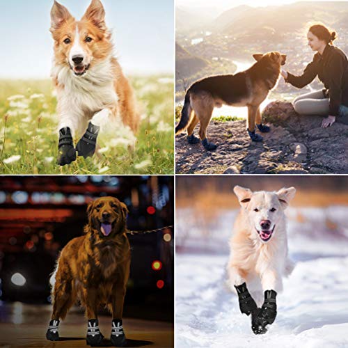 petacc Dog Boots Waterproof Dog Shoes for Large Dogs Pet Boots Lovely Paw Shape Outdoor Shoes with Adjustable Reflective Velcro and Rugged Anti-Slip Sole, 4Pcs (6, Black)