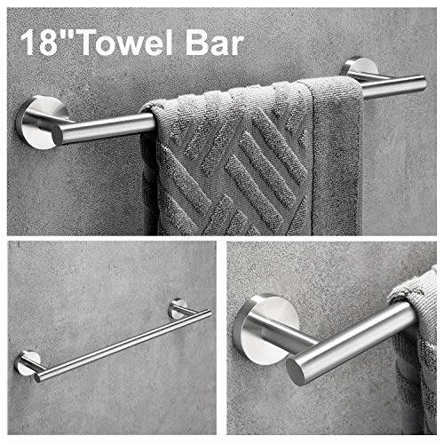 Nolimas 4-Pieces Set Brushed Nickel Bathroom Hardware Set SUS304 Stainless Steel Round Wall Mounted - Includes 18"&12" Hand Towel Bar,Toilet Paper Holder, Robe Towel Hooks,Bathroom Accessories Kit