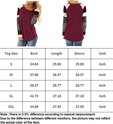 IMIDO Womens U Neck Tops Striped Color Block T-Shirts Casual Pullover Lightweight Long Sleeve Tunic Blouses (S, A-Gray)