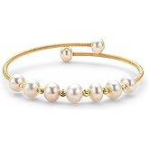 DENGGUANG Pearl Bangle for Women, Freshwater Cultured Pearl Open Cuff Wrap Bangle Bracelets Jewelry Gifts for Wife Mom