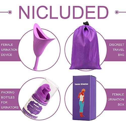 Female Urination Device, WOVTE Fool proof Urinal Allows Women to Pee Standing Up, Lightweight Design for Outdoor Activities & More with Medical Grade Silicone (Reusable)-with Discreet Carry Bag