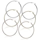 Areke Stainless Steel Large Hoop Earrings For Women,Hypoallergenic Set of 3 Pairs Golden Rose Gold Silver